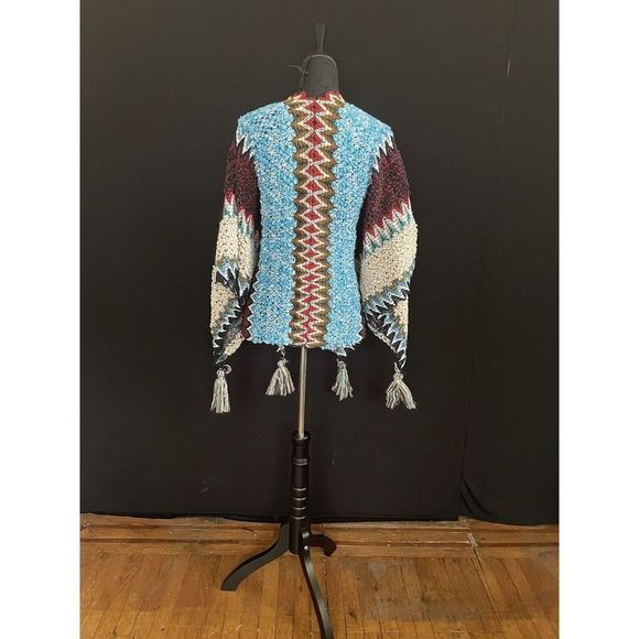 Autumn Cape/wrap In Burgundy & teal with Tassels - Picture 3 of 4